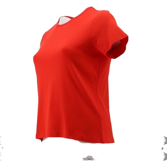 NWT LANDS' END WOMEN'S SHORT SLEEVE SHAPED 1X1 RIB CREW SHIRT BRIGHT CHERRY PS - Picture 2 of 7